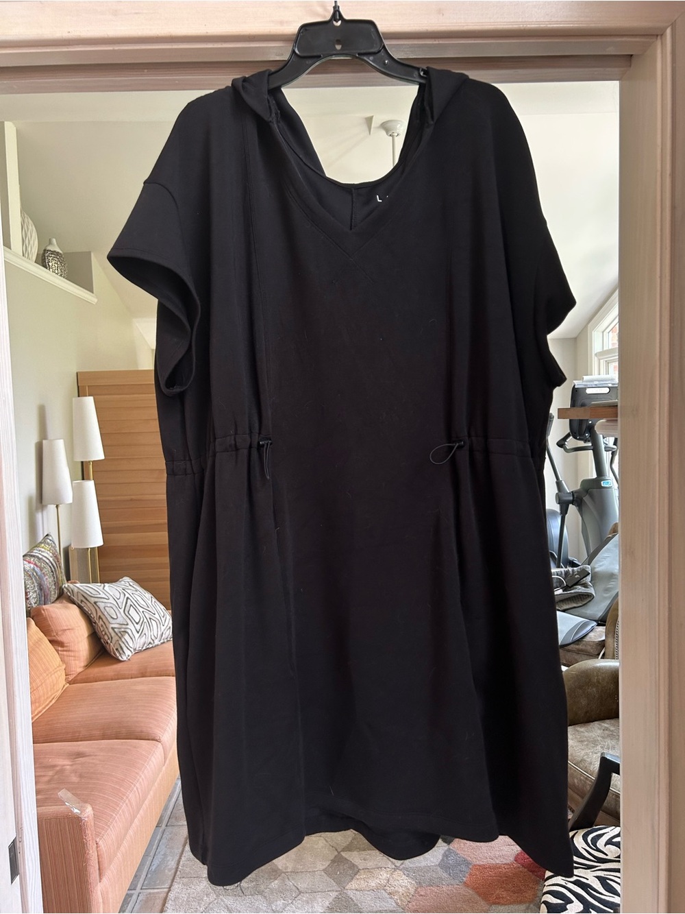 Livi Active Black Hooded Midi Drawstring Dress